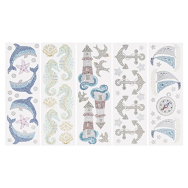 Strass-Ornamente, Maritim, mehrfarbig & veredelt, 5 Bogen