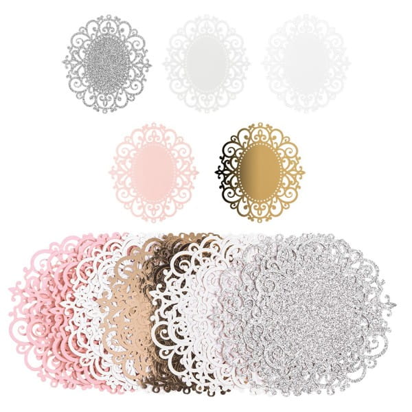Laser-Kartenaufleger, Zierdeckchen, Ornament 11, 11,5cm x 10,5cm, 220 g/m², 5 Farbtöne, 20 Stück