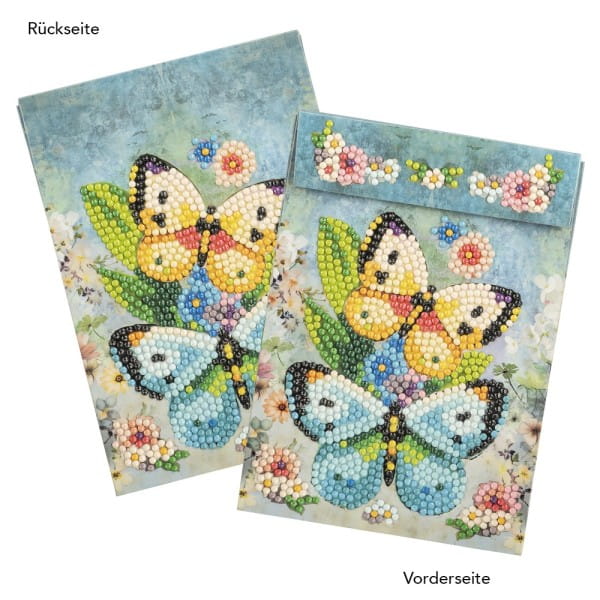 Geschenktaschen-Grußkarte mit Diamond Painting, Schmetterlinge, 16,5cm hoch, inkl. Zubehör
