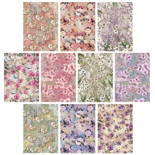 Selbstklebende Stoffe, Blumen 1, DIN A4, verschiedene Designs, 10 Stück